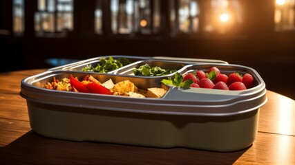 plastic organic eating lunchbox for kids or break snack time concepts. AI Generated