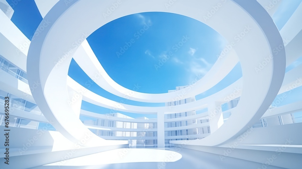 Aufkleber Abstract futuristic architecture background of buildings and 3D renderings.