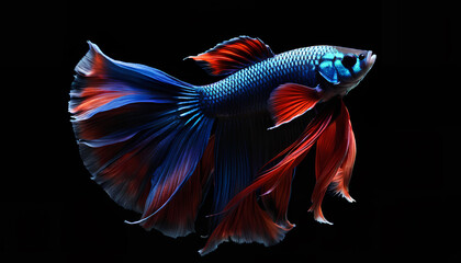 Betta fish, a colorful Siamese fighting fish with a beautiful silk tail. A captivating aquatic display of vibrant hues and graceful fins, Generative AI.