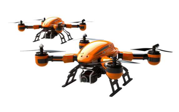 Precision Aerial Vehicles Dazzle Drones Image on a Clear Surface or PNG Transparent Background.