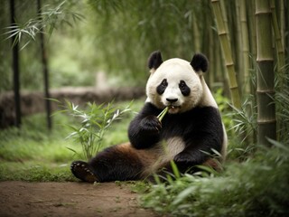 Fototapeta premium giant panda eating bamboo