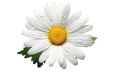 Realistic Image of a Dewdrop Daisy on a Clear Surface or PNG Transparent Background.