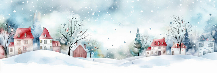 Watercolor Wonderland: Cute Winter Town