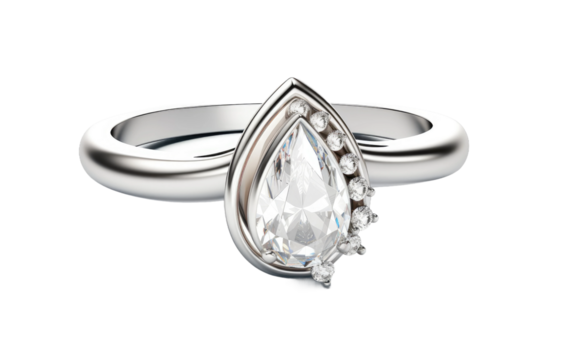 Realistic Image of a Diamond Dewdrop Ring on a Clear Surface or PNG Transparent Background.