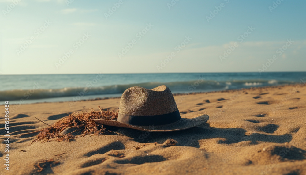 Wall mural the hat is lying on a sandy beach