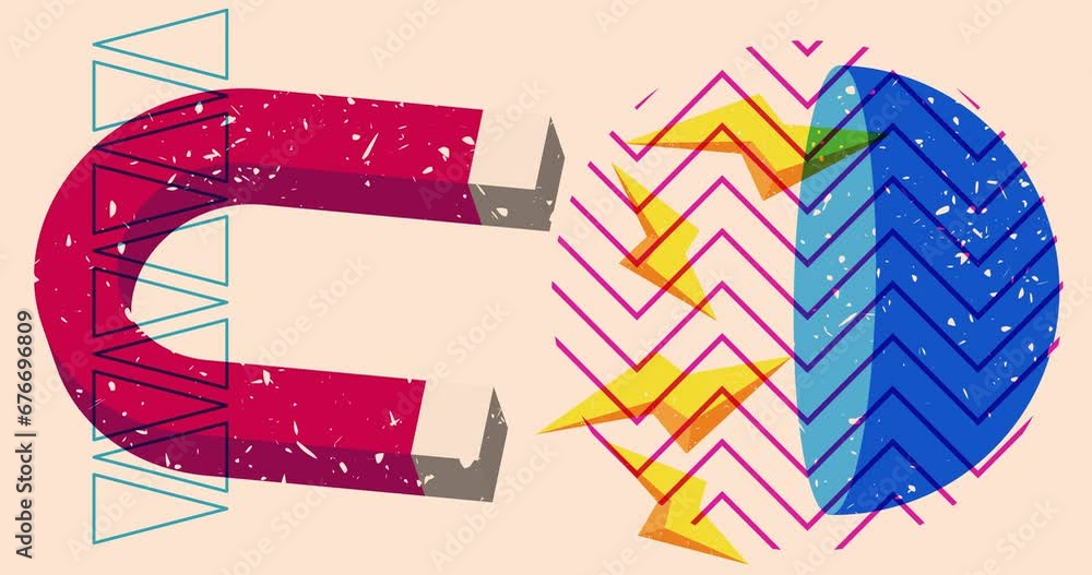 Aufkleber risograph magnet with geometric shapes animation. moving object in trendy riso graph design video.