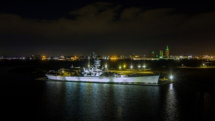 Fototapeta na wymiar The USS Alabama battleship at night