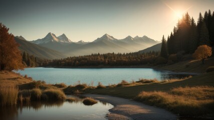 Obraz premium lake and mountains. AI Generated