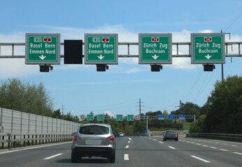 speed detector and payment of the motorway vignette with road signs with indications of many...