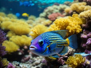 Naklejka na ściany i meble Blue Fish in Coral Reef