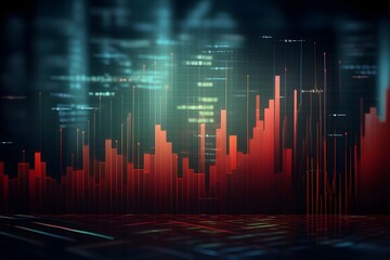 stocks listed in different exchanges with a red background, in the style of tilt shift, squiggly line style, moody atmosphere, screen format, uhd image, graph paper, atmospheric