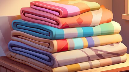 Stacks of neatly folded colored clothes