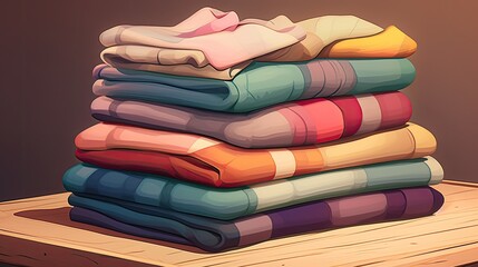 Stacks of neatly folded colored clothes