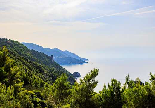 Coast and lonely rocks in the sea near Sinarades on the island of Corfu
