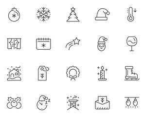 set of Christmas icons, and Happy New Year