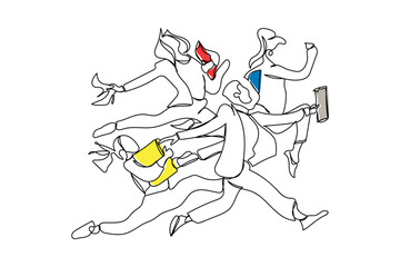  line art of group of corporate people. Business meeting and workshop. Executive people together. Official board meeting. Diverse business persons vector.a group of people in corporate setting. Execut