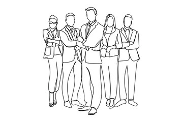  line art of group of corporate people. Business meeting and workshop. Executive people together. Official board meeting. Diverse business persons vector.a group of people in corporate setting. Execut