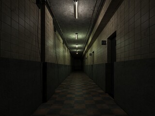 old dark scary red corridor