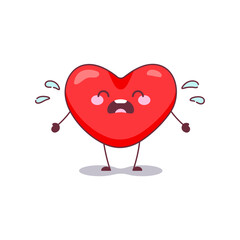 Crying Heart Mascot Icon. Vector Illustration of a Sad Love Heart Character with Tears, Suitable for Expressing Sorrow and Empathy.