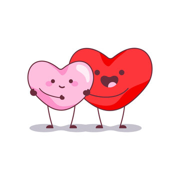Love Heart Couple Mascot Icons. Vector Illustration of Two Smiling Heart Characters in Embrace, Ideal for Valentine's Day and Romantic Designs.