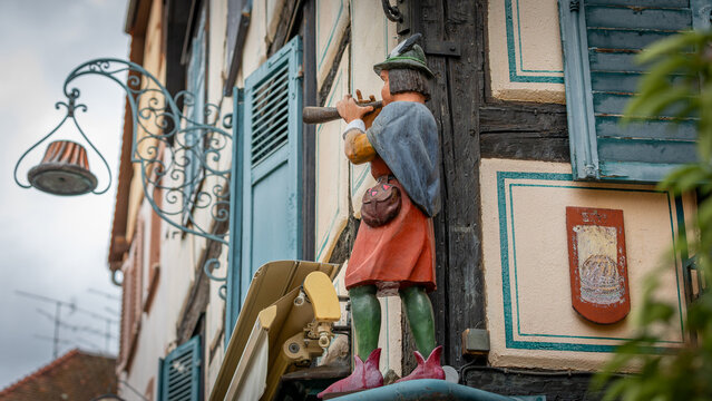 Famous and typical alsacian architecture in Alsace in Ribeauvill&eacute; in France on November 03th 2023