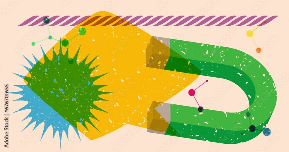 Poster risograph magnet with speech bubble geometric shapes animation. moving object in trendy riso graph d