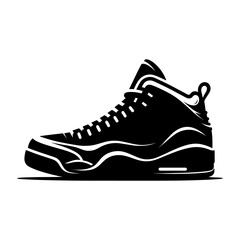 Sneakers icon. Black silhouette of high-top sneakers on a white background