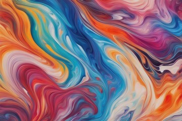 Fototapeta premium Abstract marbled acrylic oil painting ink painted waves painting texture colorful background banner illustration - Bold colors, rainbow color swirls wave
