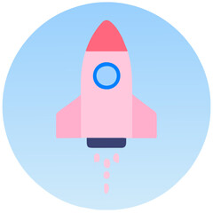  rocket in pastel colors launching into the sky with a cloud and smoke.