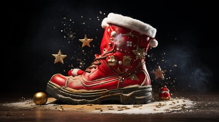 Santa Claus boot with christmas ambient