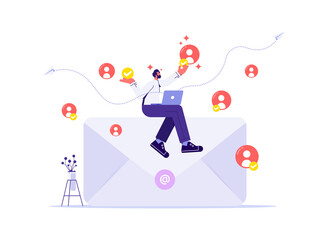 Fototapeta premium Concept of running email campaign and online advertisement, businessman sending email advertising, direct digital marketing to customers