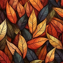  Vector leaves seamless pattern, hand drawn autumn background.