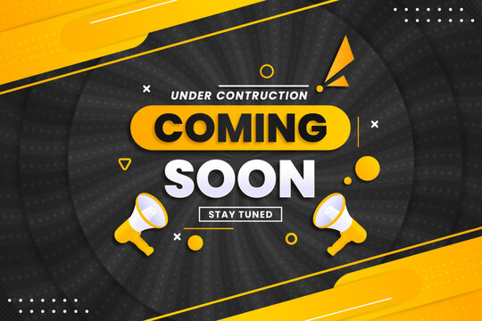 Coming soon with megaphone design on abstract background