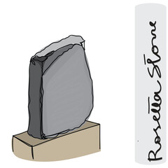  line art of stones found from ancient landscape. Prehistoric times art. Rosetta stone and vulture stone. Primitive civilization remains. History class doodles. Vector art.