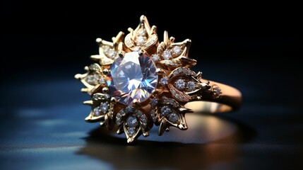 A beautifully lit cluster ring on a dark, velvet background, emphasizing its exquisite beauty and detail.