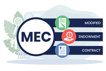 MEC, Modified Endowment Contract acronym. Concept with keyword and icons. lettering illustration with icons for web banner, flyer, landing page
