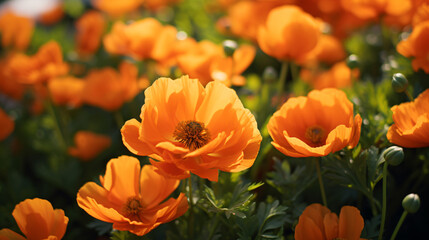 Obraz na płótnie Canvas Close up of orange flowers blooming in garden