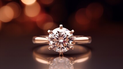 Fototapeta premium A brilliant Solitaire ring, glistening in the soft ambient light, showcasing its exquisite details and stunning sparkle in full ultra HD