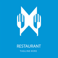 restaurant fork and spoon logo.M letter concept  restaurant icon Catering fork and spoon logo vector for all food item restaurant.