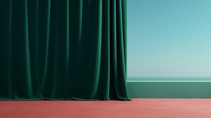 Stage curtains. Green Velvet theater cinema curtain backdrop. Drapes