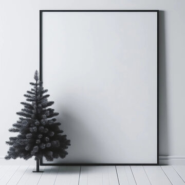 Mockup for logo, poster, drawing, painting. Aesthetic photo, for cosmetics, women, beauty salons, drawing. New Year's atmosphere, Christmas tree.	