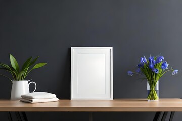 Minimal White Picture Frame Canvas Display With Flower in Vase
