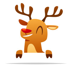 Cartoon reindeer hanging on invisible border vector isolated illustration