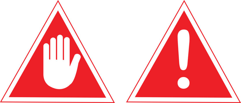 Stop red sign icon with white hand, do not enter. Warning stop sign Set.