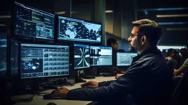 Logistics coordinators at work, over-the-shoulder shot of professionals tracking shipments on screens, emphasizing the backbone of the import industry.