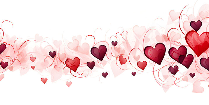 Border of red and pink hearts on a white background. Banner for Valentine's Day.