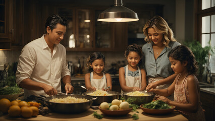 Family Cooking Dinner Together
