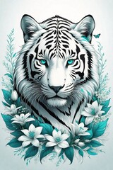 Tiger. A detailed illustration of tiger head, splash, print, t-shirt design	