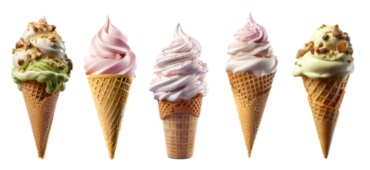 ice cream on empty background, isolated background. variety of ice cream with different shapes, texture and flavour, collection of delicious food theme