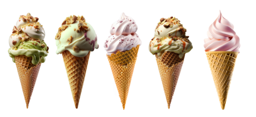 ice cream on empty background, isolated background. variety of ice cream with different shapes, texture and flavour, collection of delicious food theme